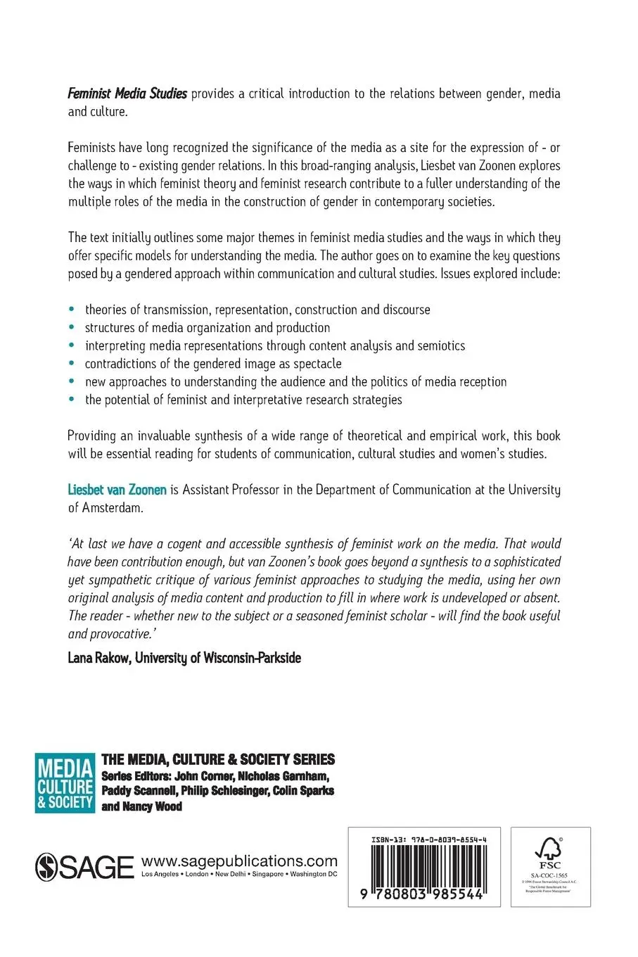 Rückseite: 9780803985544 | Feminist Media Studies | Liesbet Van Zoonen (u. a.) | Taschenbuch