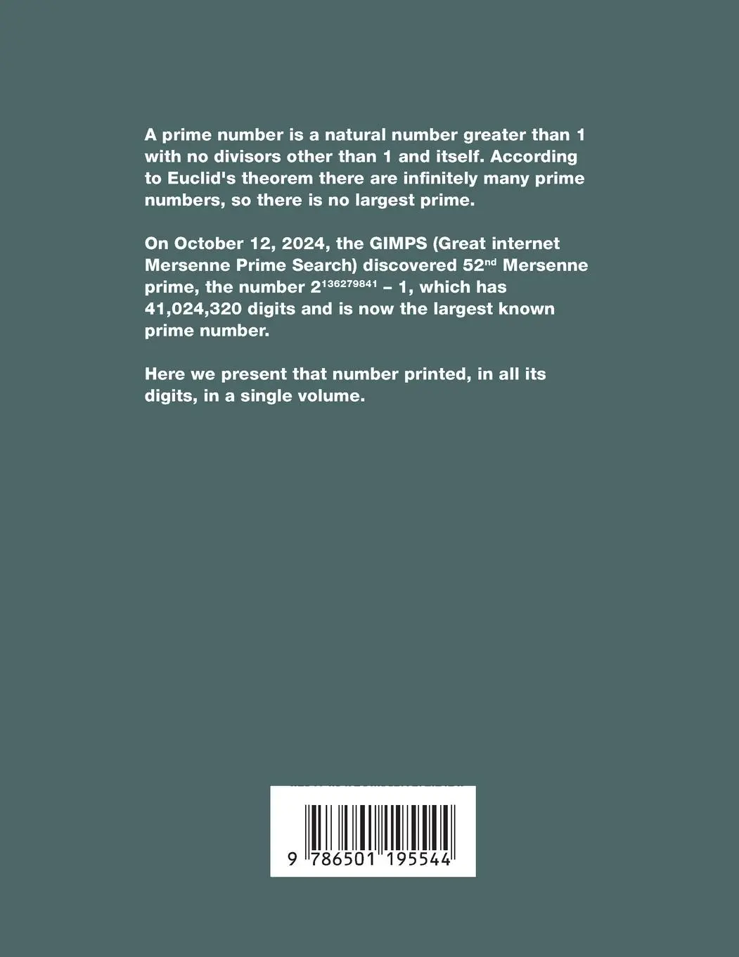 Rückseite: 9786501195544 | The largest known prime number | The 52nd Mersenne prime | Taschenbuch