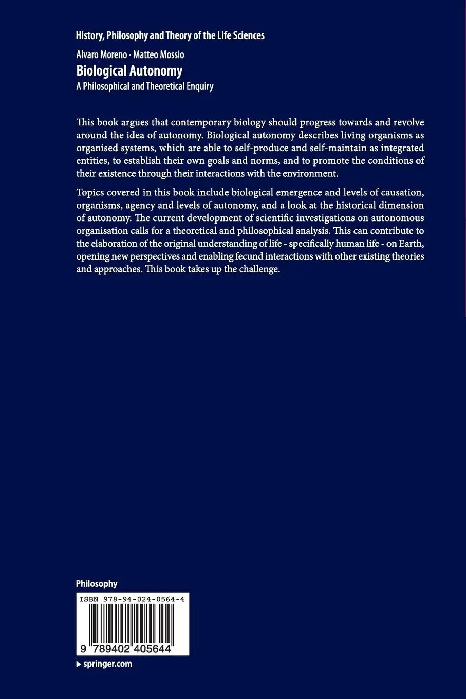 Rückseite: 9789402405644 | Biological Autonomy | A Philosophical and Theoretical Enquiry | Buch
