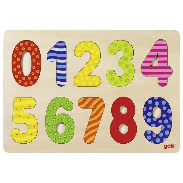 Cover: 4013594575744 | Einlegepuzzle Zahlen 0-9 | 30 x 21 x 0,8 cm, Holz | goki | Spiel