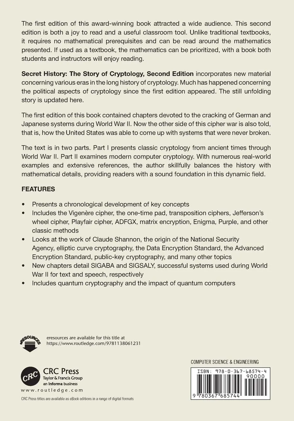 Rückseite: 9780367685744 | Secret History | The Story of Cryptology | Craig Bauer | Taschenbuch