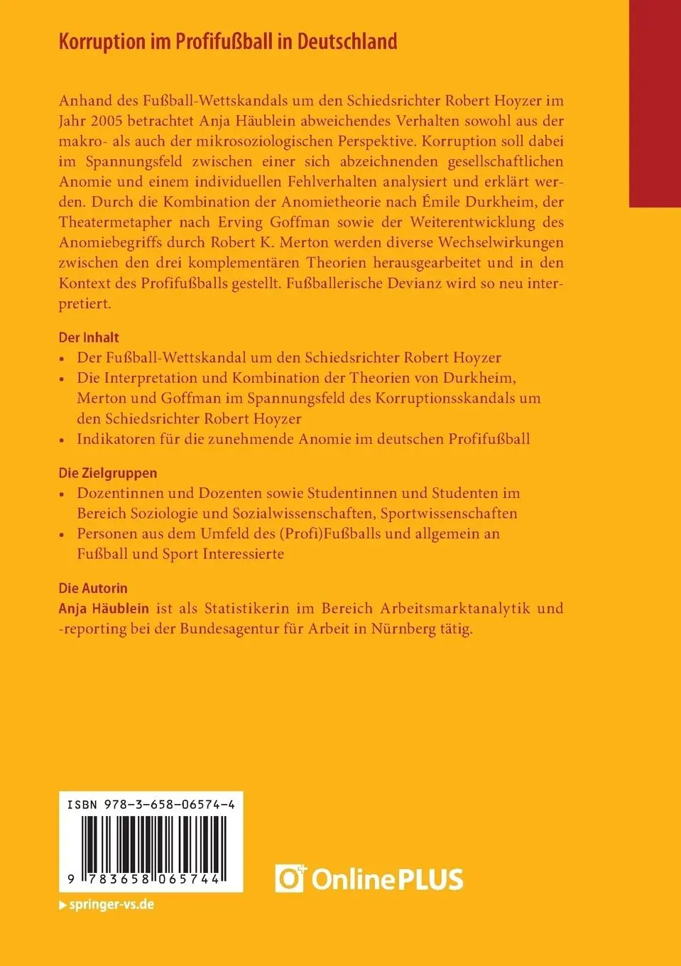 Rückseite: 9783658065744 | Korruption im Profifußball in Deutschland | Anja Häublein | Buch | xvi