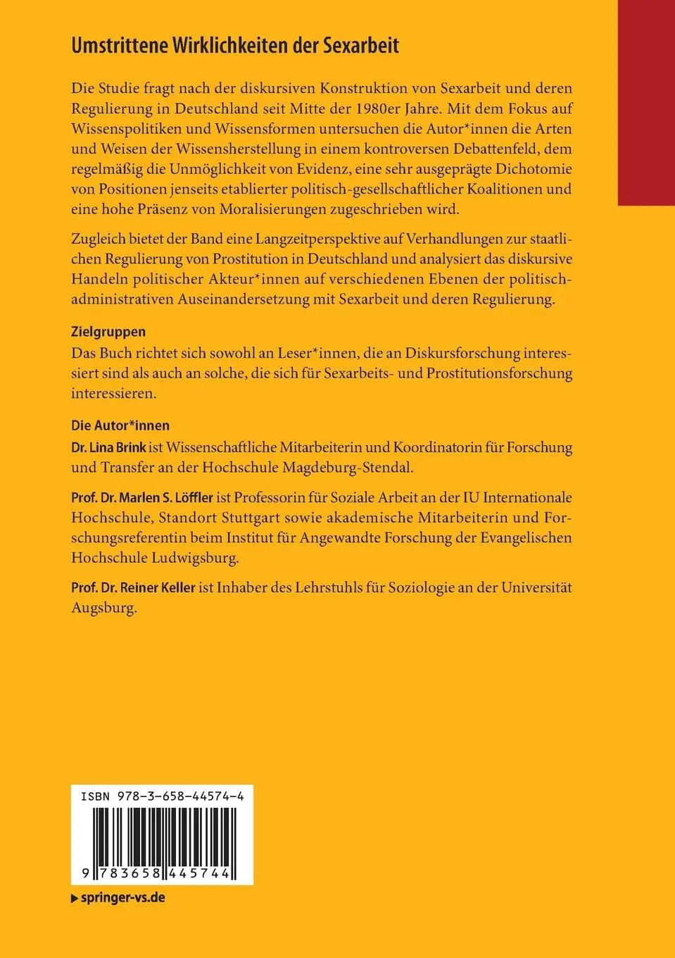 Rückseite: 9783658445744 | Umstrittene Wirklichkeiten der Sexarbeit | Lina Brink (u. a.) | Buch