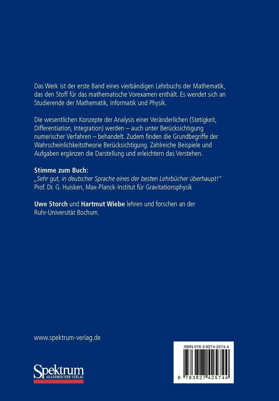 Rückseite: 9783827425744 | Lehrbuch der Mathematik, Band 1 | Analysis einer Veränderlichen | Buch