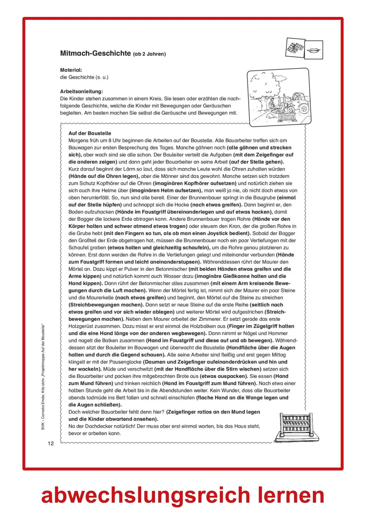 Bild: 9783867405744 | Kita aktiv "Projektmappe Auf der Baustelle" | Cornelia Emde | 48 S.