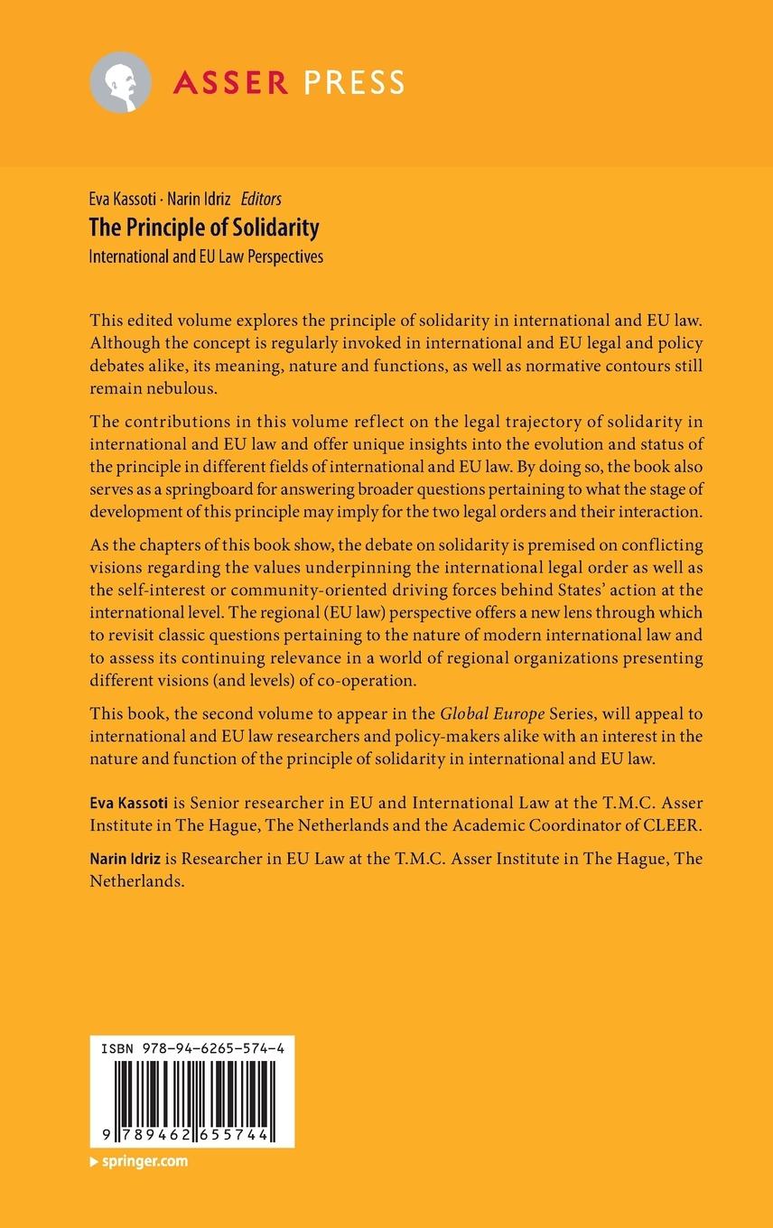 Rückseite: 9789462655744 | The Principle of Solidarity | International and EU Law Perspectives
