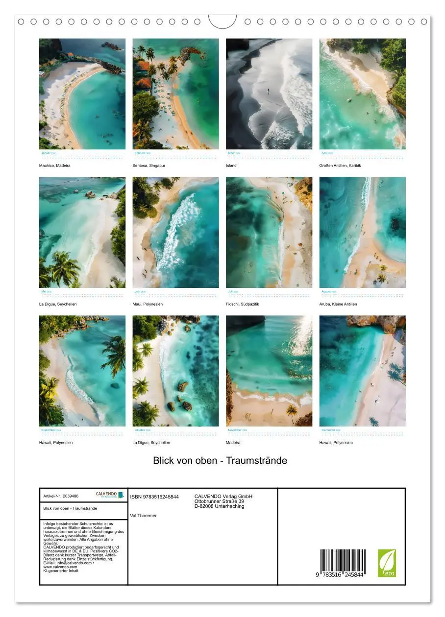 Bild: 9783516245844 | Blick von oben - Traumstrände (Wandkalender 2026 DIN A3 hoch),...