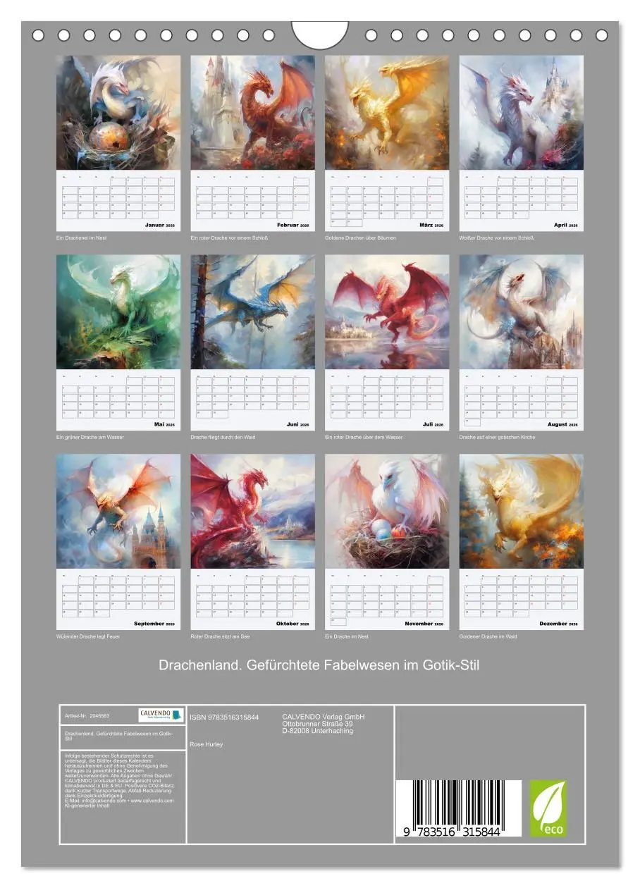 Bild: 9783516315844 | Drachenland. Gefürchtete Fabelwesen im Gotik-Stil (Wandkalender...