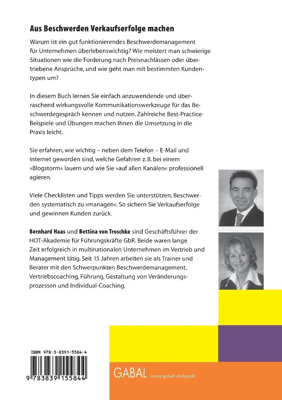 Rückseite: 9783839155844 | Beschwerdemanagement | Aus Beschwerden Verkaufserfolge machen | Buch