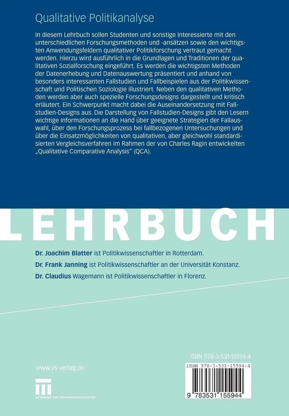 Rückseite: 9783531155944 | Qualitative Politikanalyse | Joachim Blatter (u. a.) | Taschenbuch