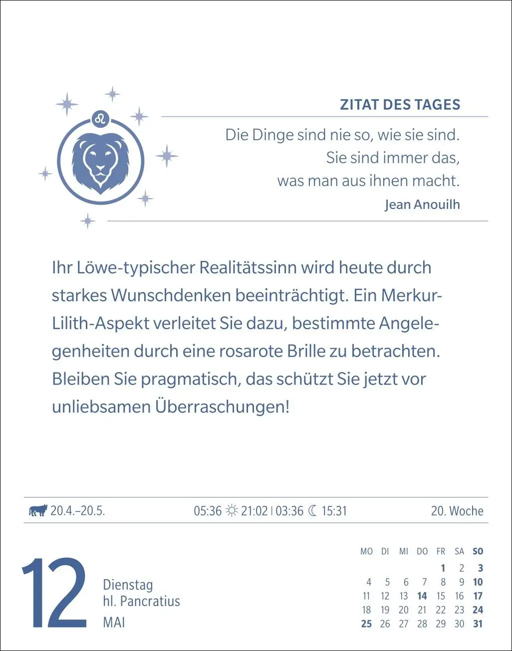 Bild: 9783840035944 | Löwe Sternzeichenkalender 2026 - Tagesabreißkalender - Ihr Horoskop...