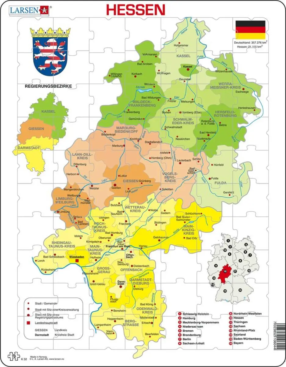 Cover: 7023852106044 | Puzzle - Hessen (politisch) | Puzzle | 2018 | Larsen