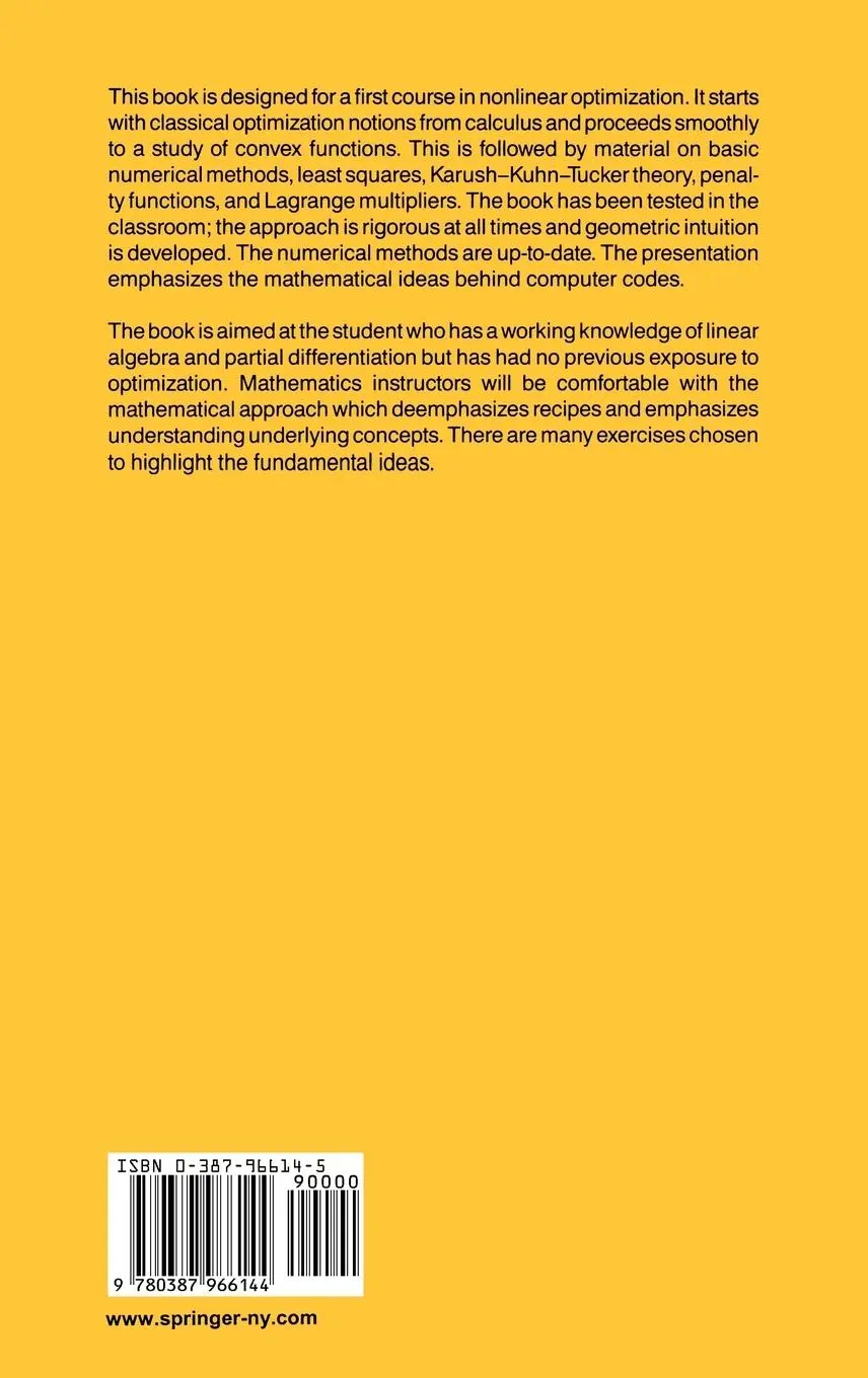 Rückseite: 9780387966144 | The Mathematics of Nonlinear Programming | Peressini (u. a.) | Buch
