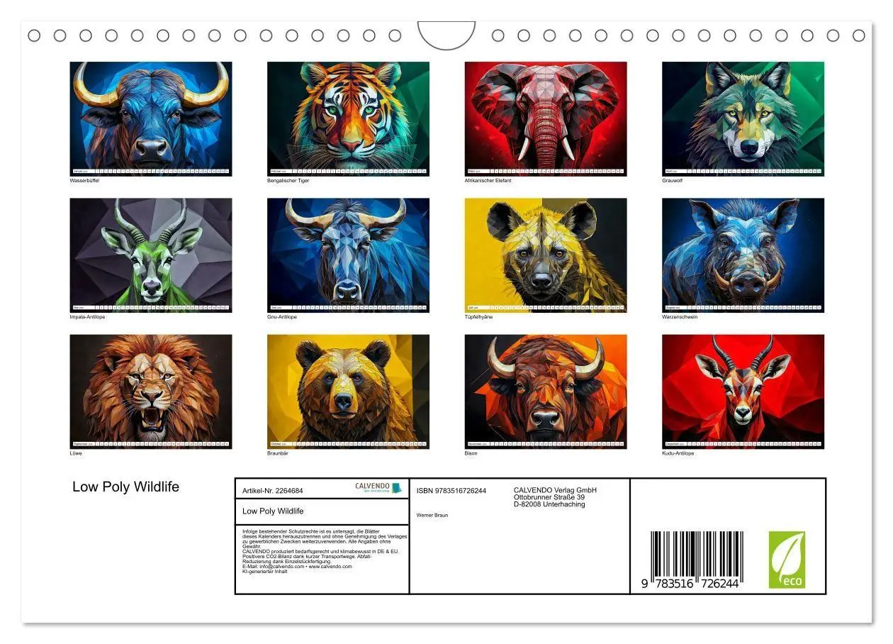 Bild: 9783516726244 | Low Poly Wildlife (Wandkalender 2026 DIN A4 quer), CALVENDO...