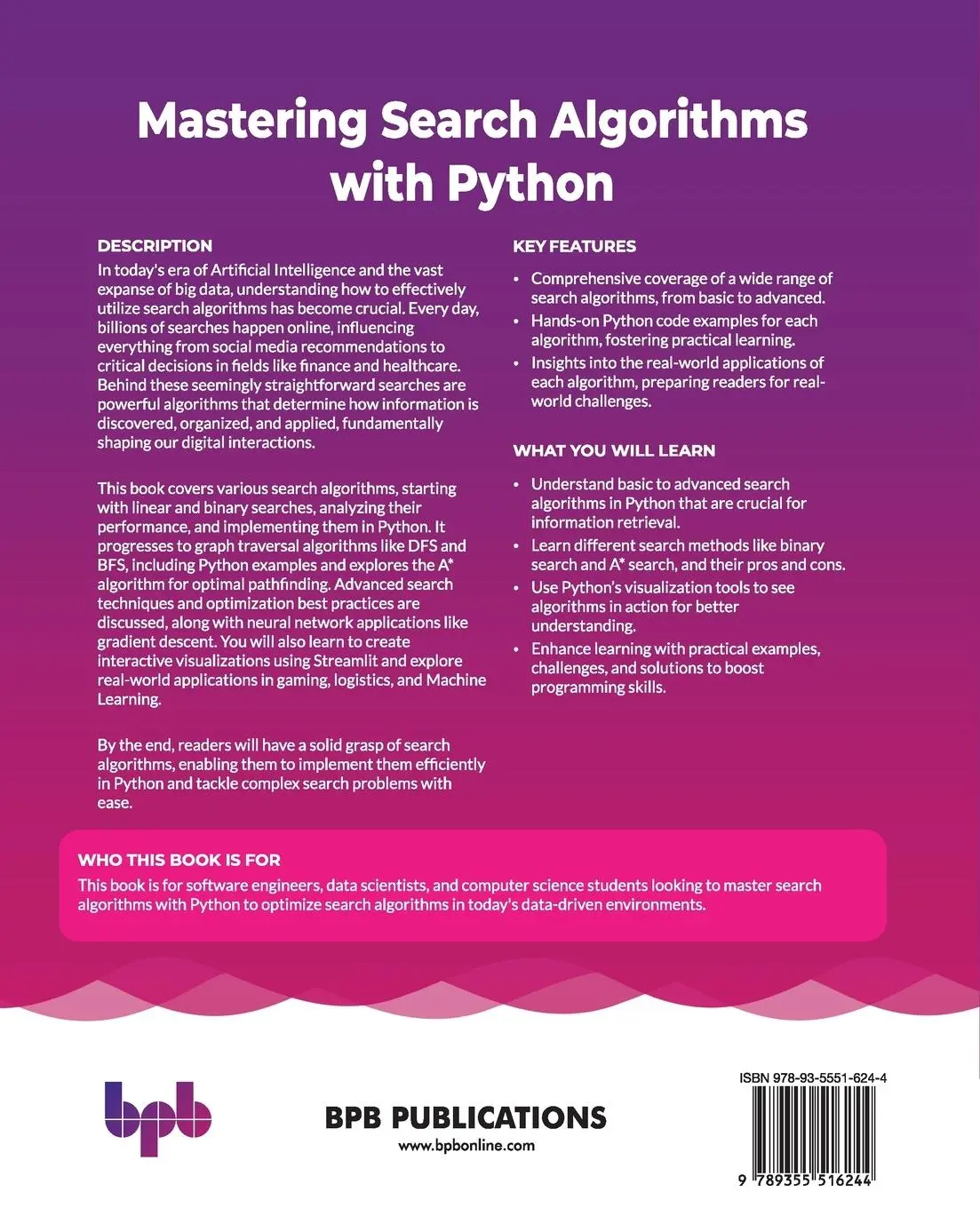 Rückseite: 9789355516244 | Mastering Search Algorithms with Python | Pooja Baraskar (u. a.)