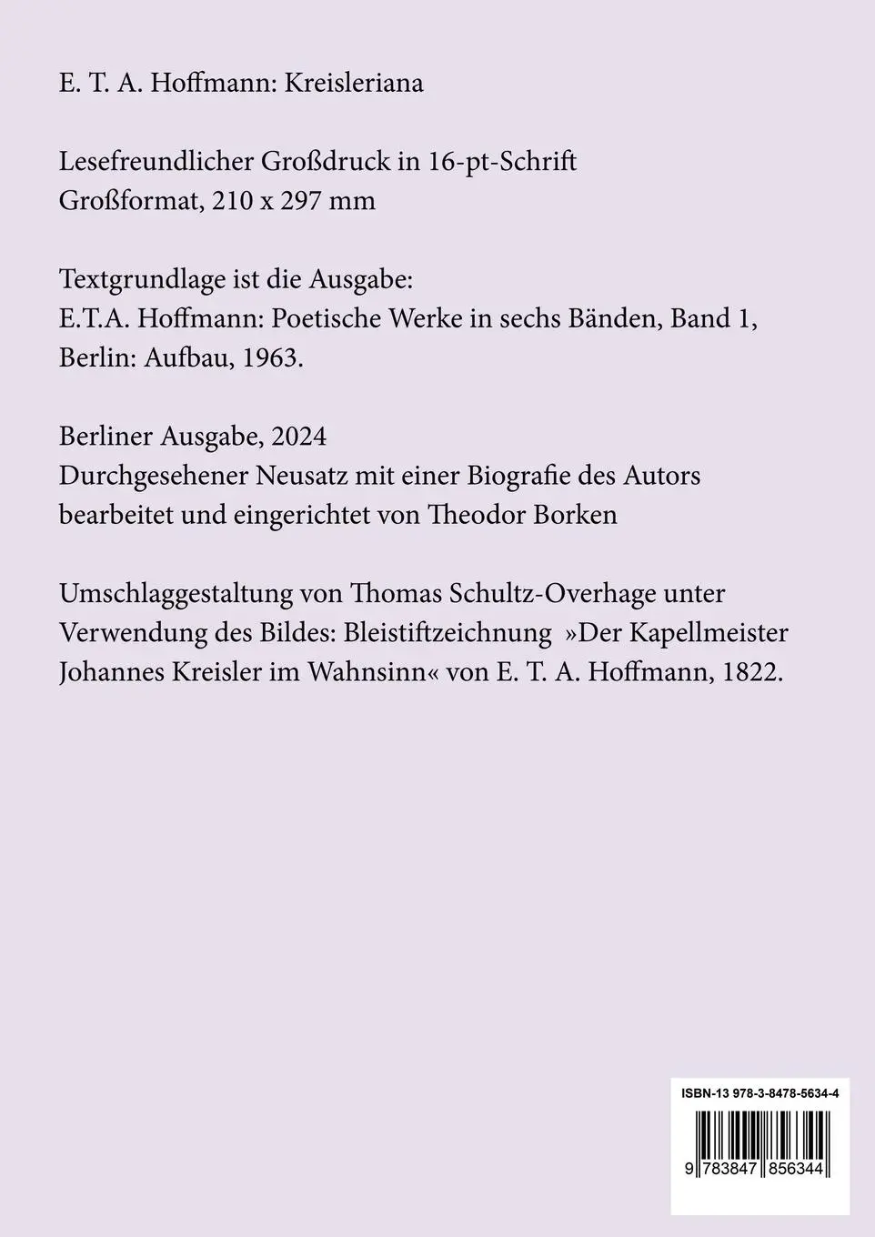 Rückseite: 9783847856344 | Kreisleriana (Großdruck) | E. T. A. Hoffmann | Taschenbuch | Paperback