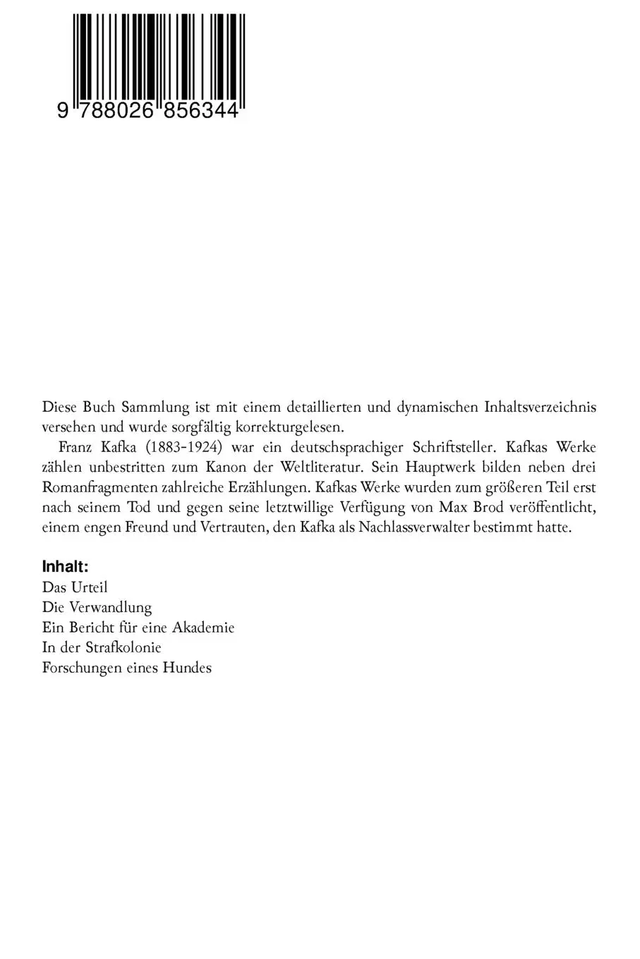Rückseite: 9788026856344 | Franz Kafka | Franz Kafka | Taschenbuch | 88 S. | Englisch | 2017