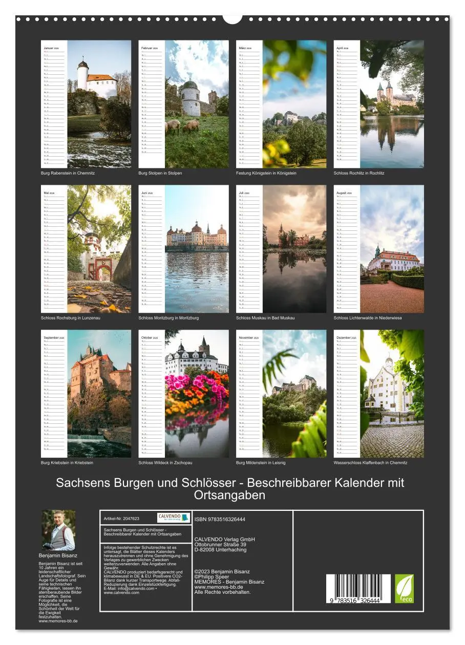 Bild: 9783516326444 | Sachsens Burgen und Schlösser - Beschreibbarer Kalender mit...