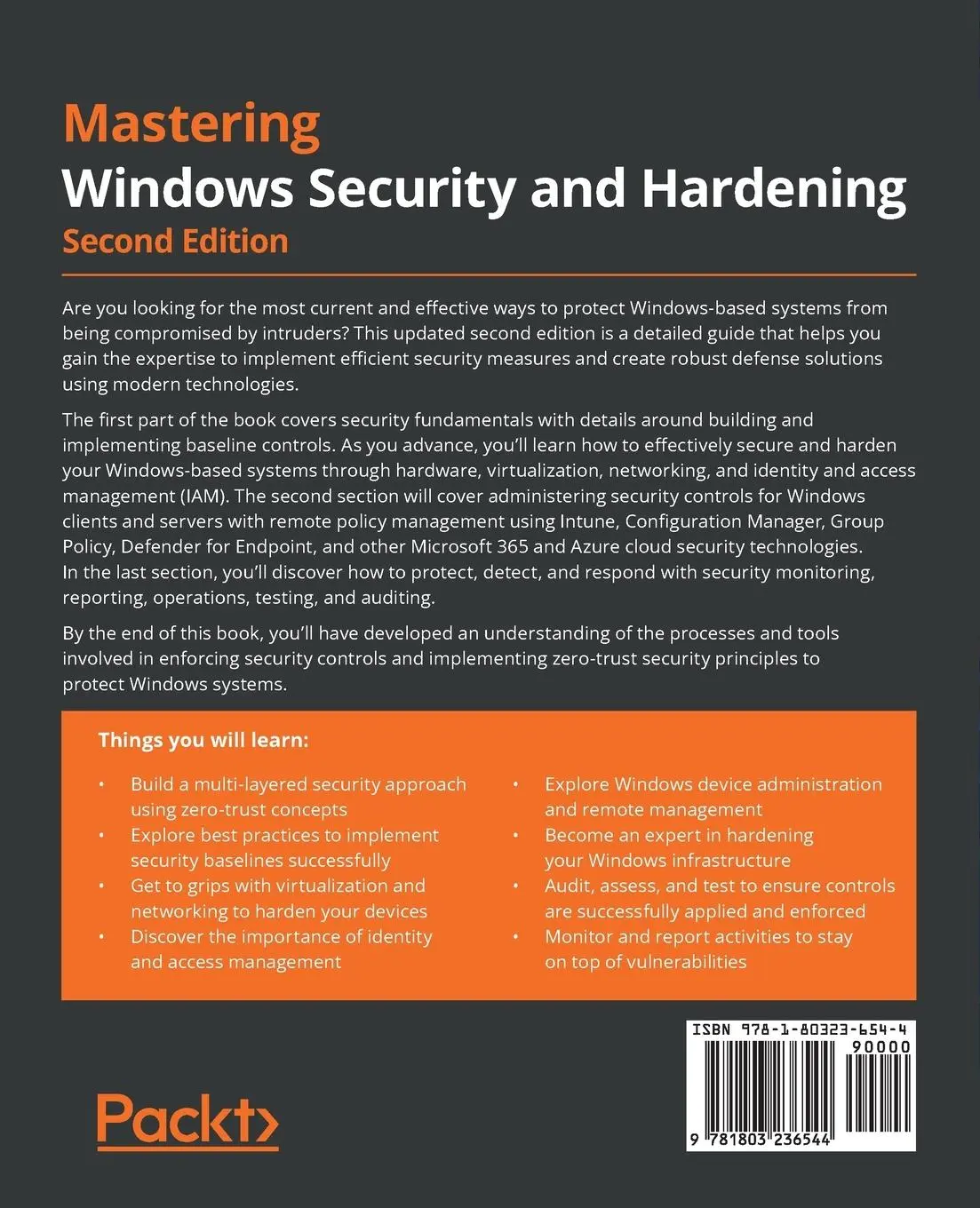 Rückseite: 9781803236544 | Mastering Windows Security and Hardening - Second Edition | Buch