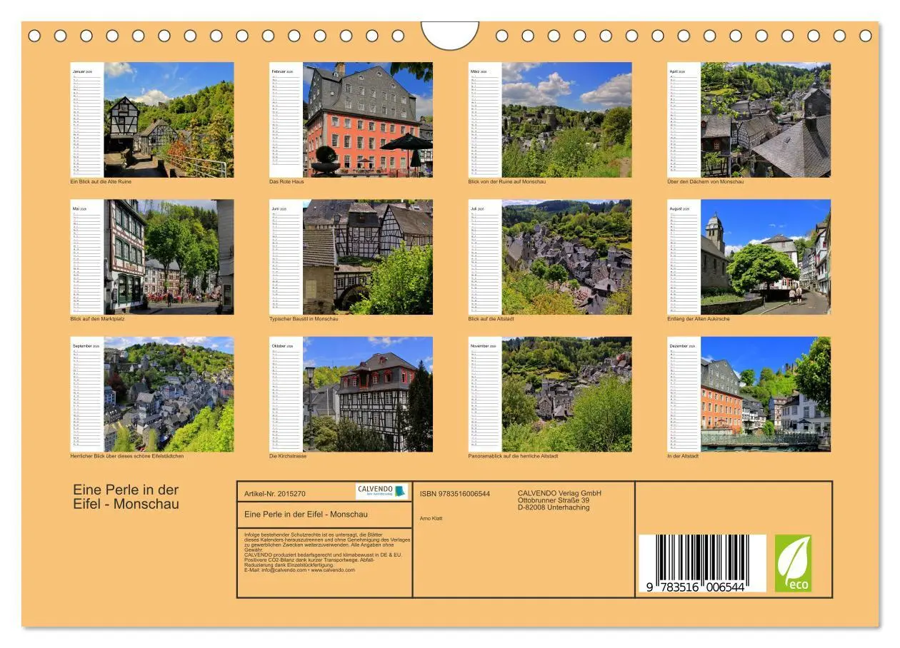 Bild: 9783516006544 | Eine Perle in der Eifel - Monschau (Wandkalender 2026 DIN A4 quer),...