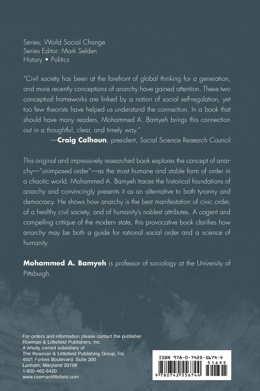 Rückseite: 9780742556744 | Anarchy as Order | The History and Future of Civic Humanity | Bamyeh