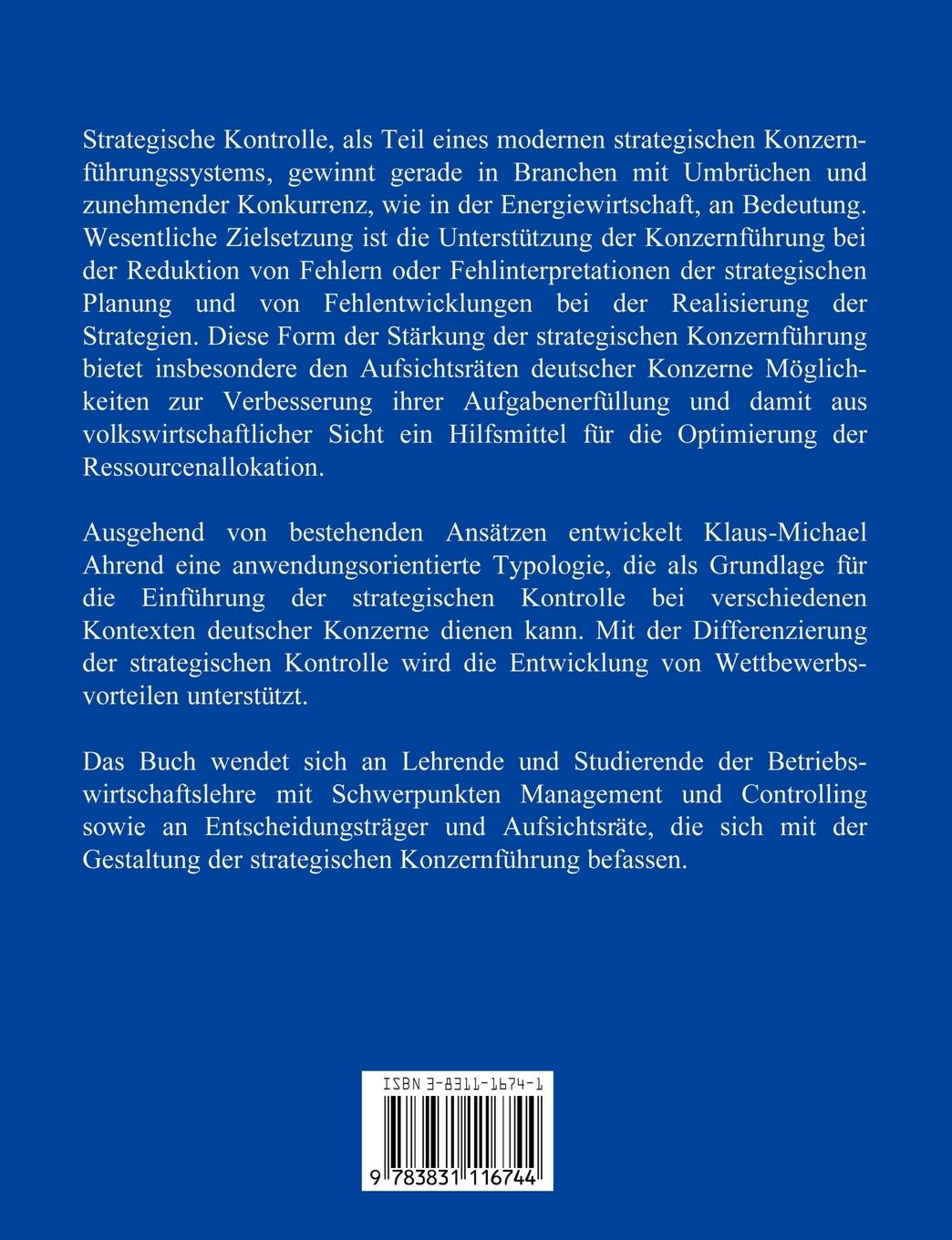 Rückseite: 9783831116744 | Eine Typologie der Strategischen Kontrolle im Deutschen Konzern am...