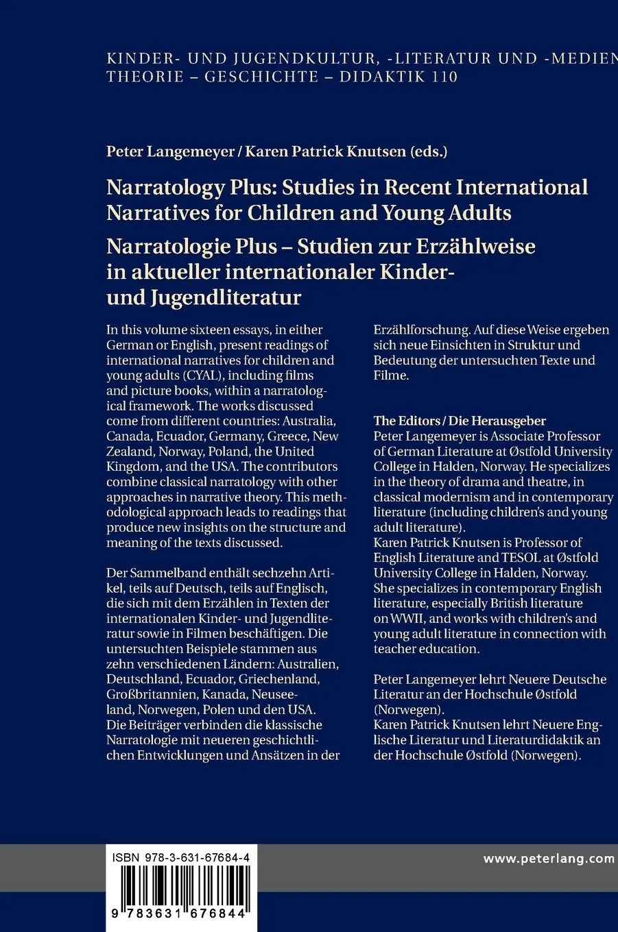 Rückseite: 9783631676844 | Narratology Plus - Studies in Recent International Narratives for...