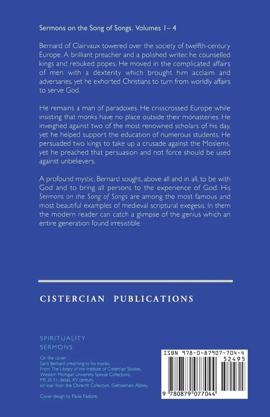 Rückseite: 9780879077044 | Sermons on the Song of Songs, Volume 1 | Taschenbuch | Englisch
