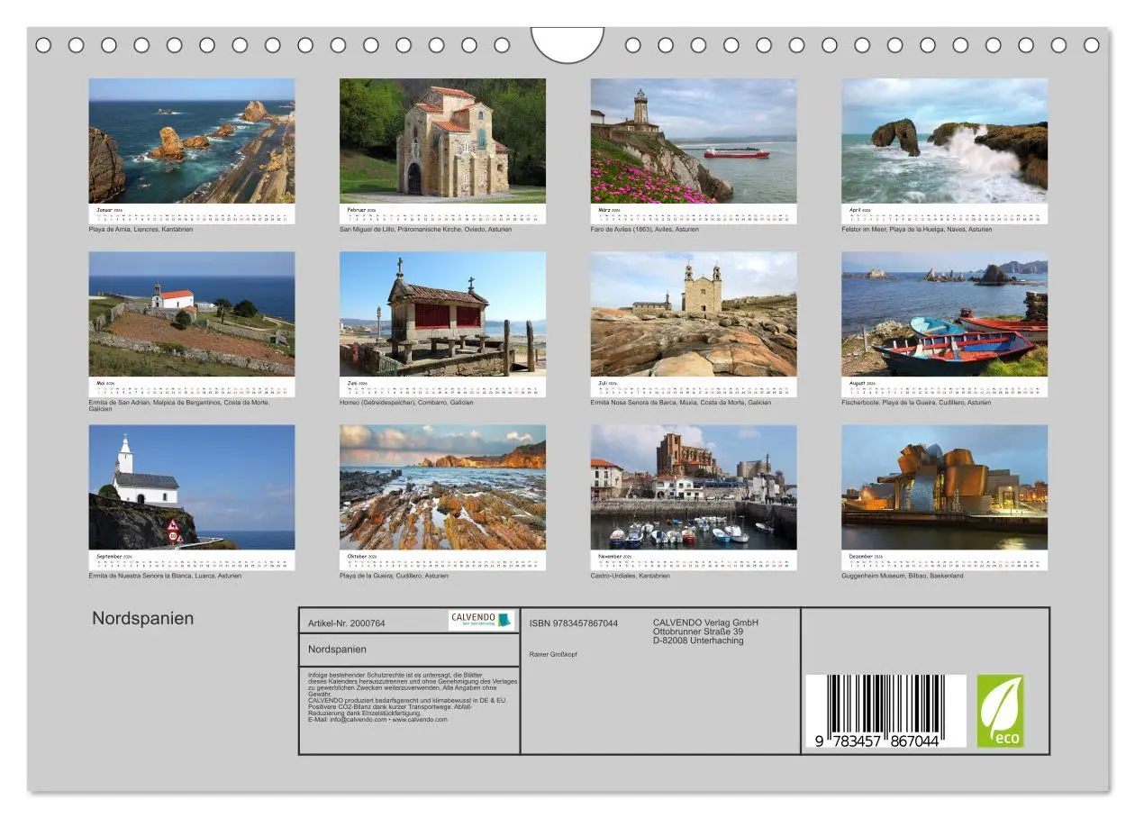 Bild: 9783457867044 | Nordspanien (Wandkalender 2026 DIN A4 quer), CALVENDO Monatskalender