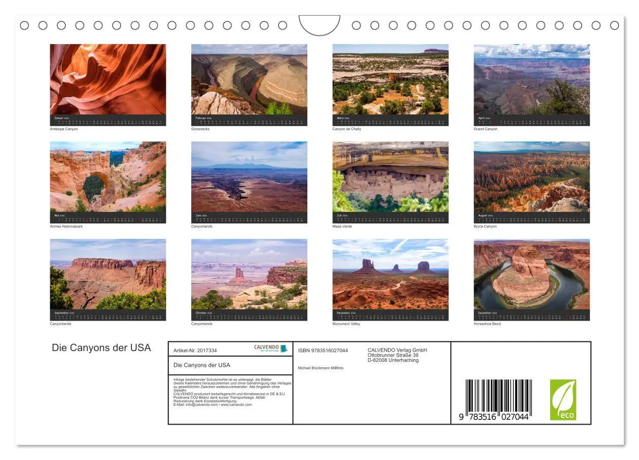 Bild: 9783516027044 | Die Canyons der USA (Wandkalender 2026 DIN A4 quer), CALVENDO...