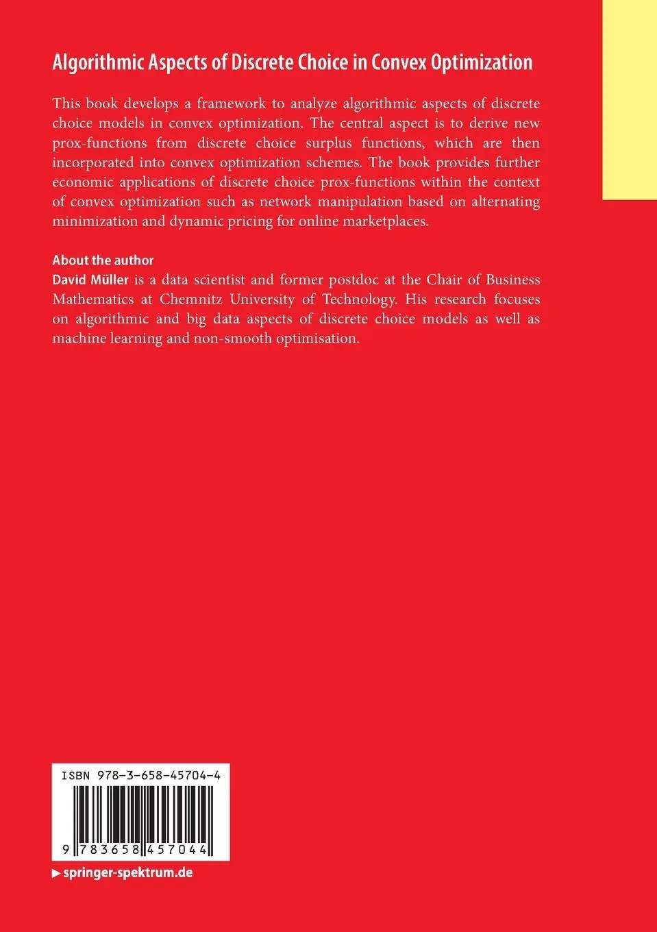 Rückseite: 9783658457044 | Algorithmic Aspects of Discrete Choice in Convex Optimization | Müller