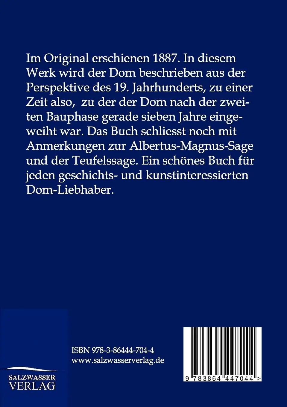Rückseite: 9783864447044 | Der Dom zu Köln | Frz. Theod. Helmken | Taschenbuch | Paperback | 2013