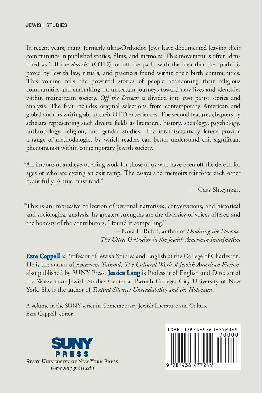 Rückseite: 9781438477244 | Off the Derech | Leaving Orthodox Judaism | Ezra Cappell (u. a.)