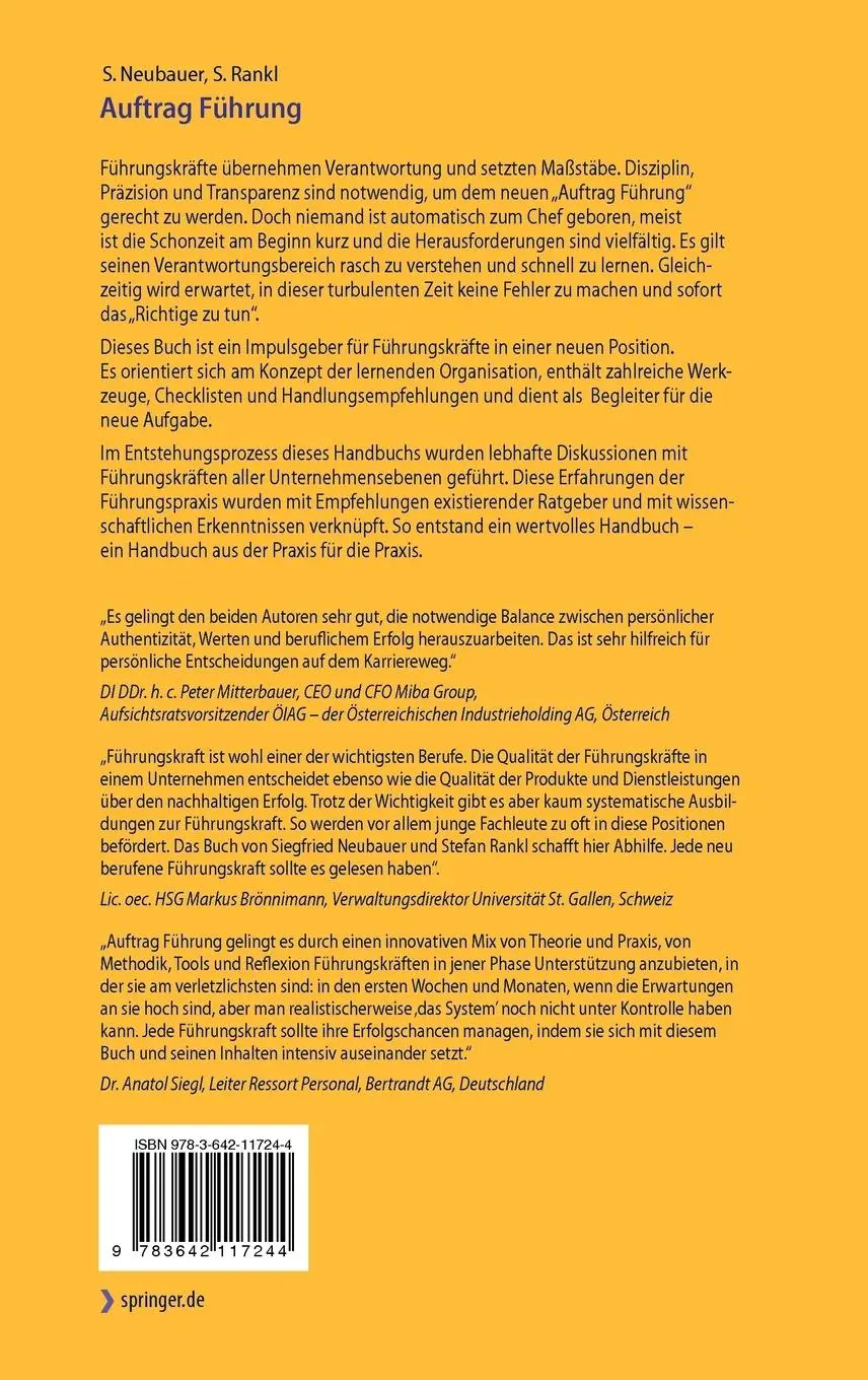 Rückseite: 9783642117244 | Auftrag Führung | Stefan Rankl (u. a.) | Buch | xxi | Deutsch | 2010