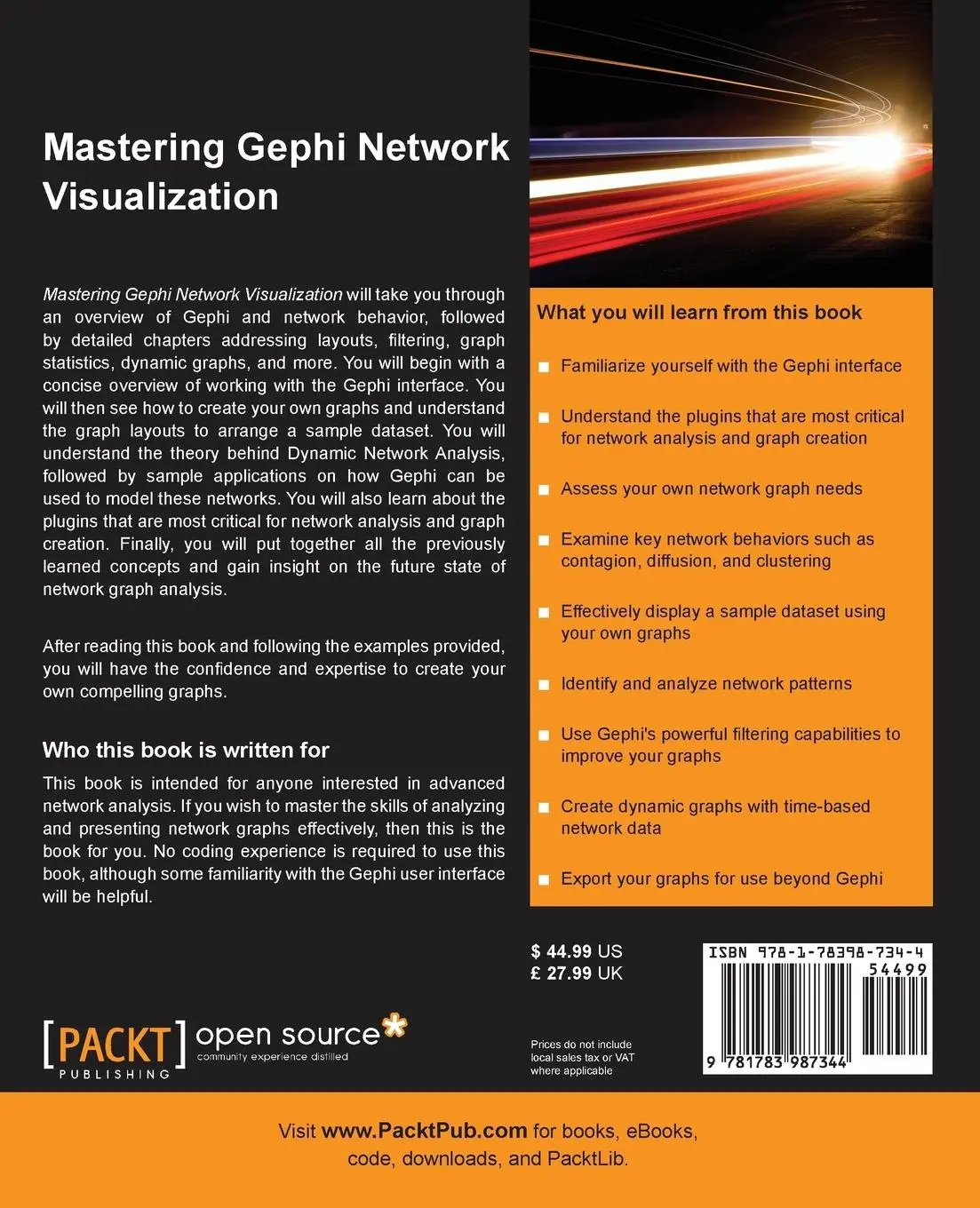 Rückseite: 9781783987344 | Mastering Gephi Network Visualization | Ken Cherven | Taschenbuch