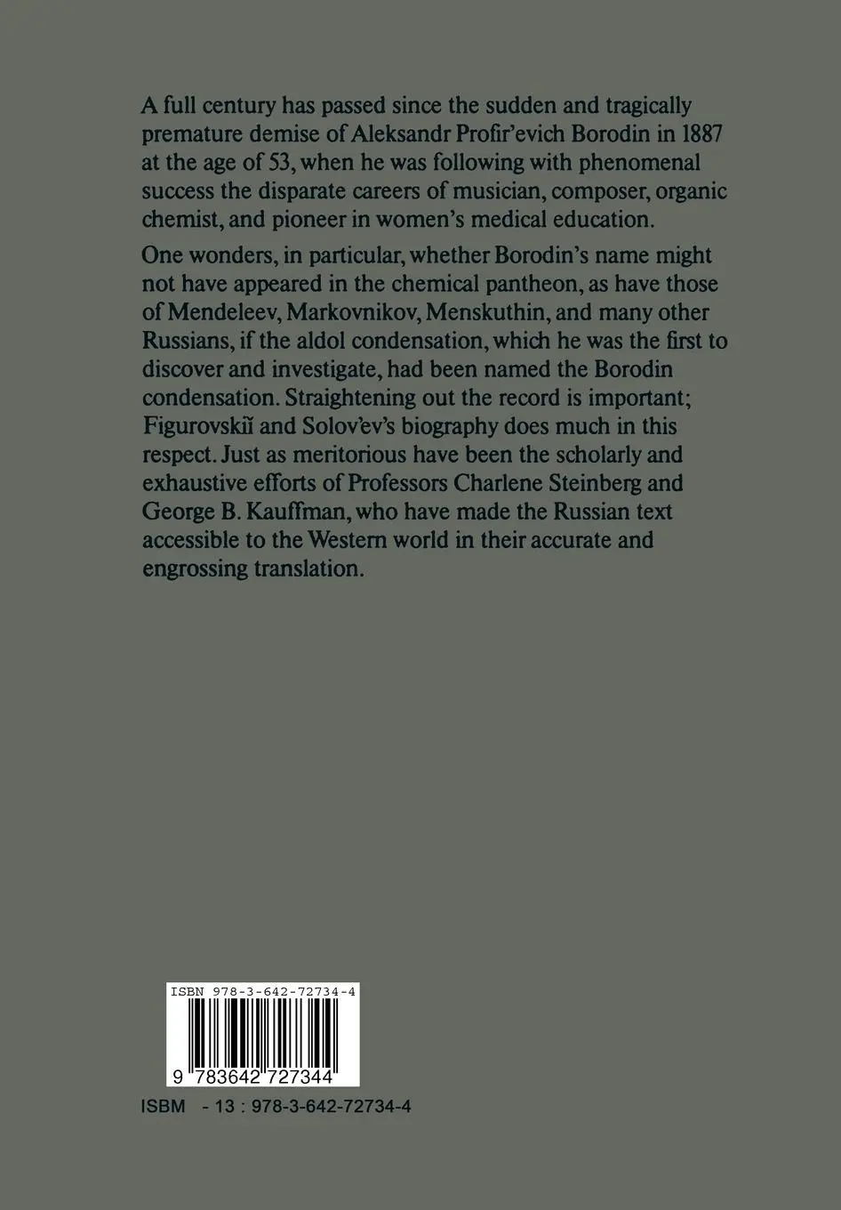 Rückseite: 9783642727344 | Aleksandr Porfir'evich Borodin | A Chemist's Biography | Taschenbuch