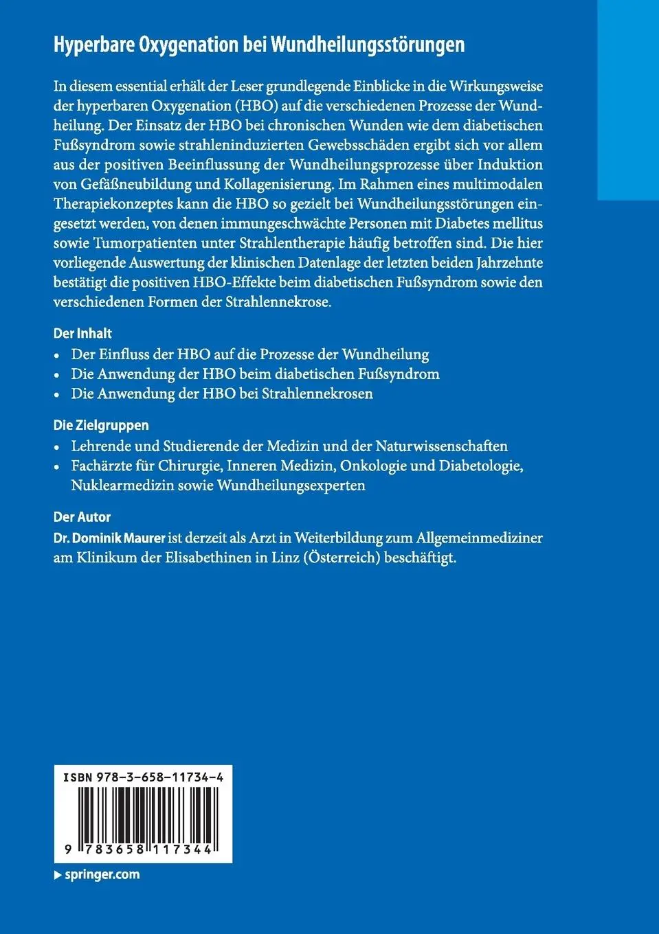 Rückseite: 9783658117344 | Hyperbare Oxygenation bei Wundheilungsstörungen | Dominik Maurer