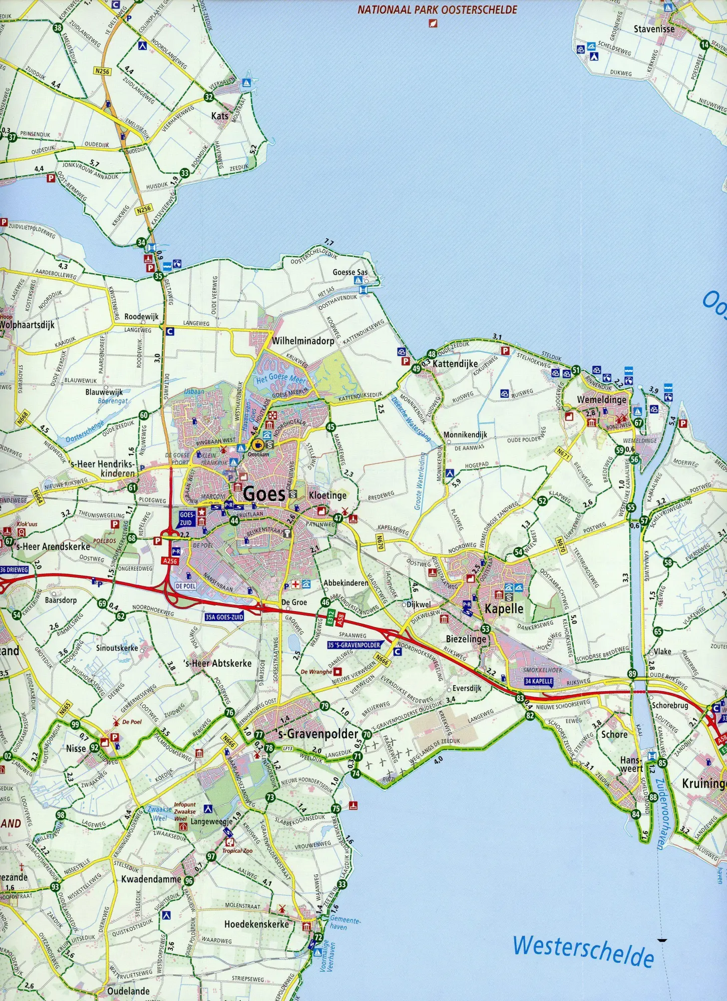 Bild: 9789018047344 | Zeeland oost (Goes / Hulst) 1 : 66 000 | Fietskaart mit Radwegen