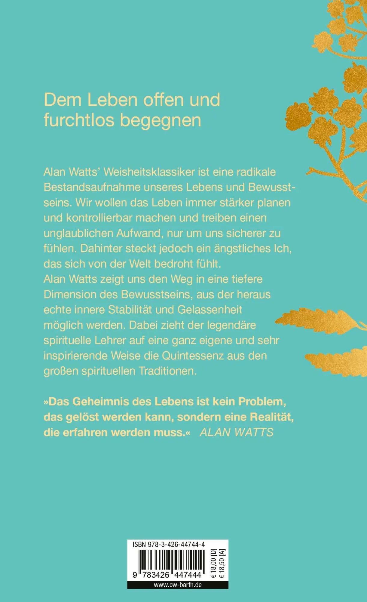 Rückseite: 9783426447444 | Weisheit des ungesicherten Lebens | Geschenkausgabe | Alan Watts