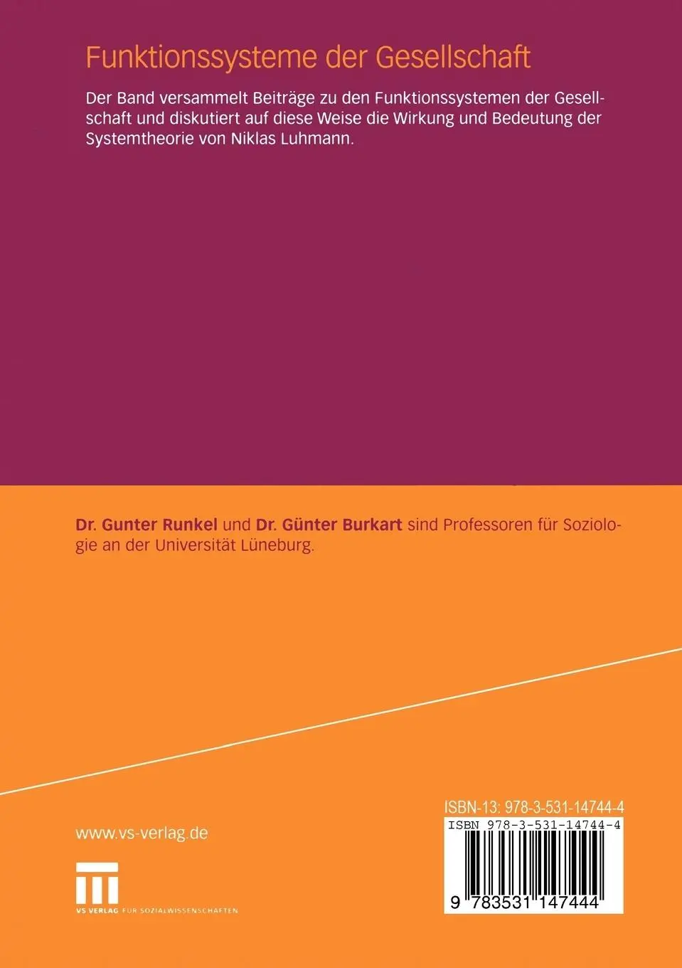 Rückseite: 9783531147444 | Funktionssysteme der Gesellschaft | Günter Burkart (u. a.) | Buch