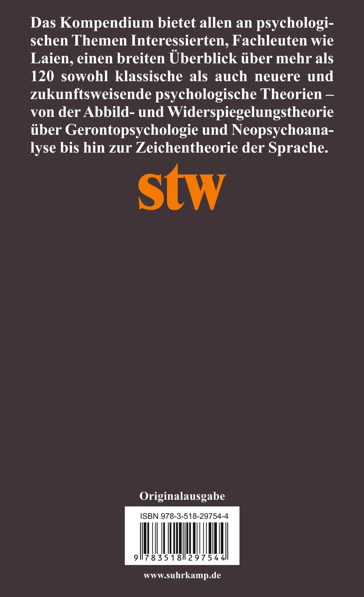 Rückseite: 9783518297544 | Kompendium psychologischer Theorien | Mark Galliker (u. a.) | Buch