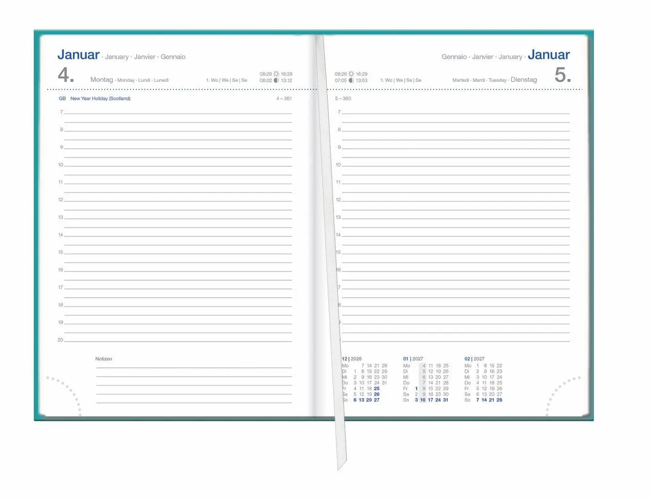Bild: 9783756417544 | Tages-Cheftimer A6, petrol 2027 | Heye | Buch | Bürokalender Heye