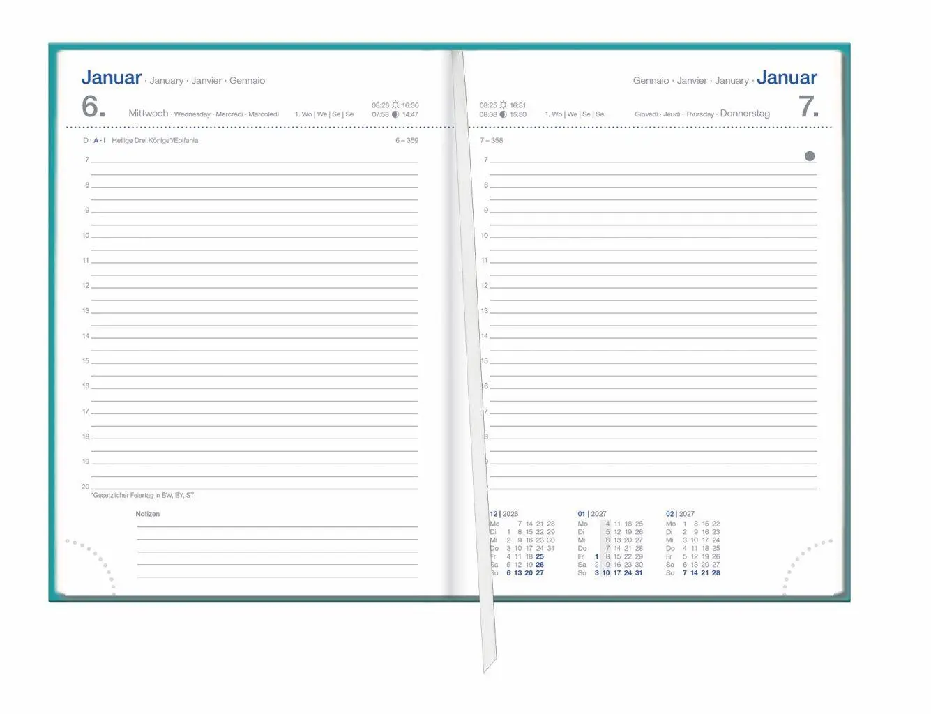 Bild: 9783756417544 | Tages-Cheftimer A6, petrol 2027 | Heye | Buch | Bürokalender Heye