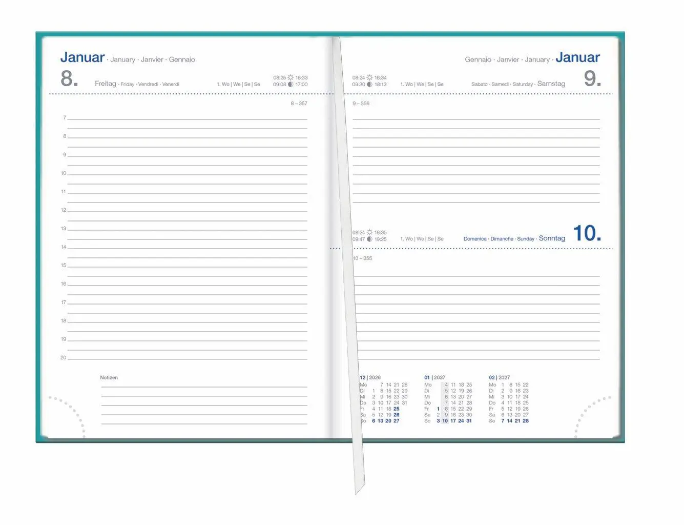 Bild: 9783756417544 | Tages-Cheftimer A6, petrol 2027 | Heye | Buch | Bürokalender Heye