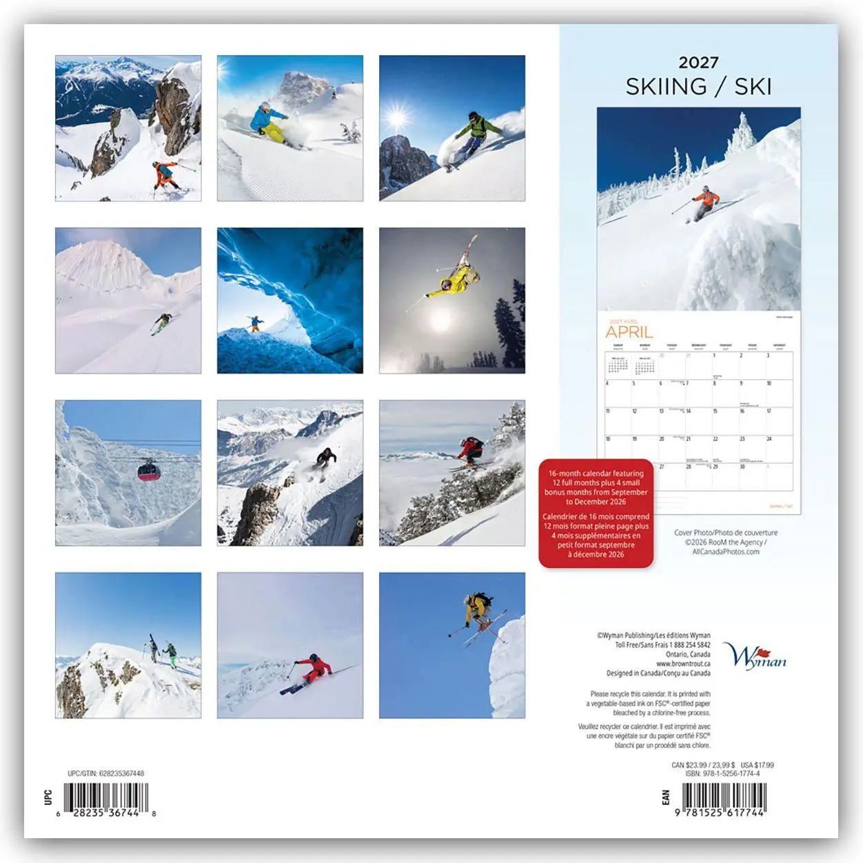 Rückseite: 9781525617744 | Skiing - Skifahren 2027 - 16-Monatskalender | Wyman Publishing | 28 S.