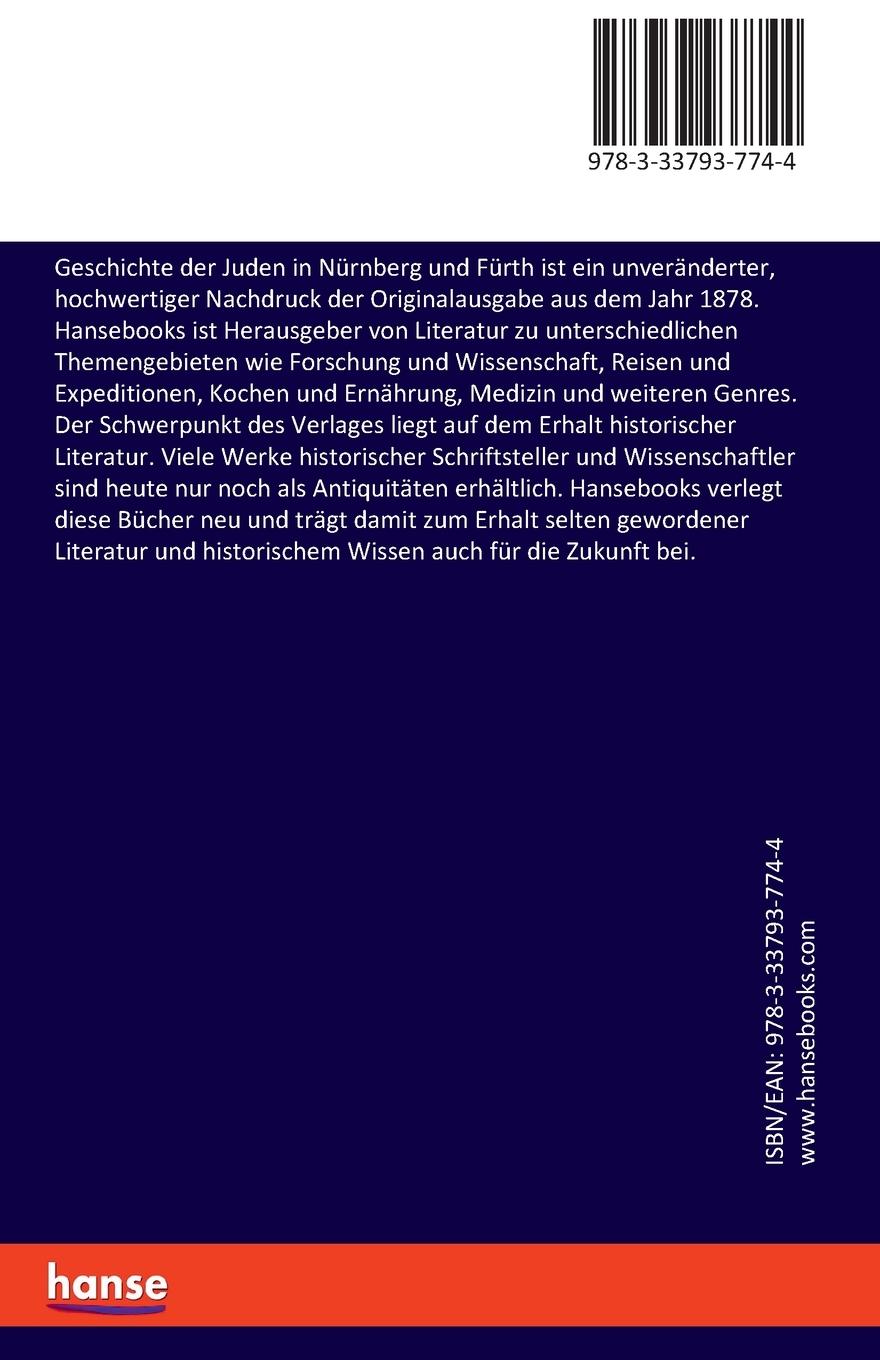 Rückseite: 9783337937744 | Geschichte der Juden in Nürnberg und Fürth | Hugo Barbeck | Buch