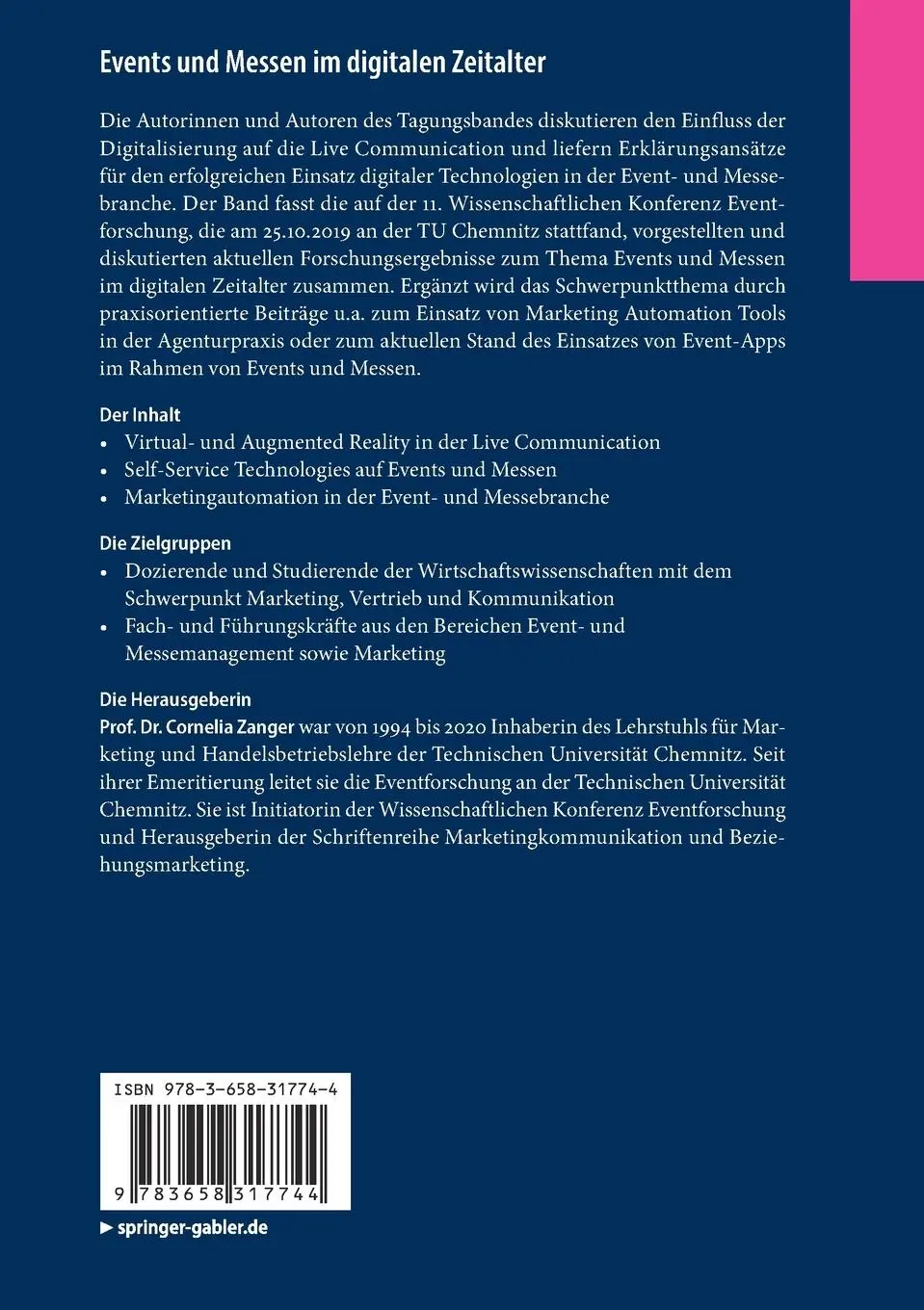 Rückseite: 9783658317744 | Events und Messen im digitalen Zeitalter | Cornelia Zanger | Buch | x