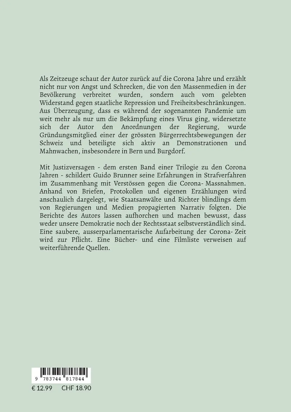 Rückseite: 9783744817844 | Zeitdokumente einer Fake-Pandemie (Corona) Band 1 Justizversagen