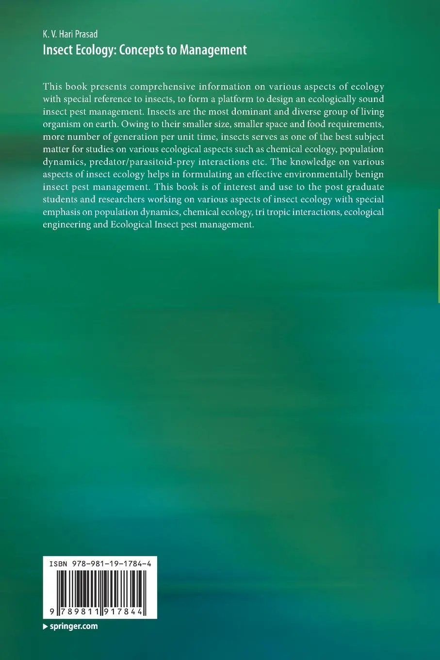 Rückseite: 9789811917844 | Insect Ecology: Concepts to Management | K. V. Hari Prasad | Buch