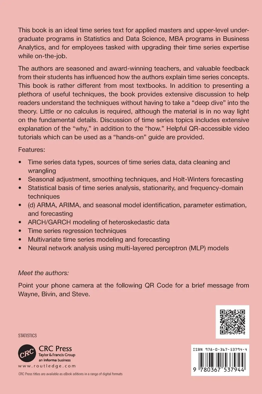 Rückseite: 9780367537944 | Time Series for Data Science | Analysis and Forecasting | Buch | 2022